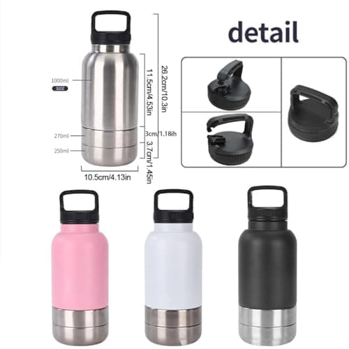 lopituwe Insulated Portable Dog Water Bottle with 2 Food Container 3 in 1 Stainless Steel Pet Drinking Bottle 32oz Multifunctional Dog Travel Water Bowl For Outdoor, Travel, Walking, Hiking(Black) — view 5