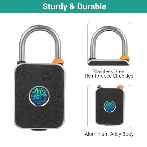 Fingerprint Padlock with APP Unlock Locker Lock Smart Padlock with Keyless Biometric Waterproof USB Charging for Gym Luggage Bags Bicycles Backpacks Fence — view 3