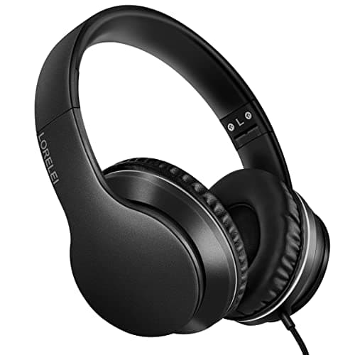 LORELEI X6 Over-Ear Headphones with Microphone, Lightweight Foldable and Portable Stereo Bass Headphones with 1.45 m Tangle-Free, Wired Headphones for Smartphone Tablet MP3/4 (Space Black)