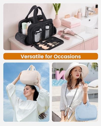 LOVEVOOK Travel Toiletry Bags for Women, Large Capacity & Wide-Open Make Up Bag, Lightweight Puffer Cosmetic Makeup Organiser Wash Bag with Handle for Toiletries, Accessories, Essentials, Black — view 6