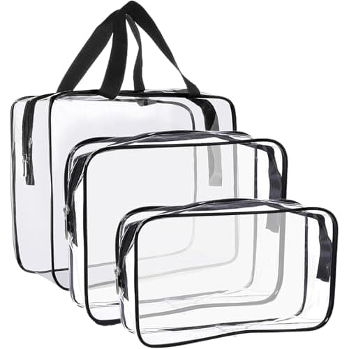 3 Pcs Clear Toiletries Bag, Clear Travel Toiletries Bag, Portable Makeup Organizer Bags, PVC Waterproof Transparent Travel Toiletry Bag with Zippers, for Business Bathroom, Travel Business