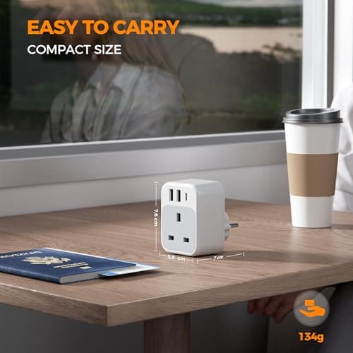 TESSAN UK to European Plug Adapter 2 Pack, Type E F EU Plug with USB C — view 6