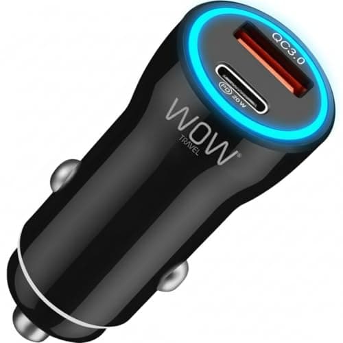 WOW Travel 48W Fast Car Charger Dual Port USB C + USB A, Mini Cigarette Lighter Adapter QC3.0 PD 30W Fast Charging for iPhone 16 15 14 13 12, Samsung Galaxy S25 S24 S23 Ultra, iPad & Android Devices