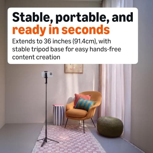 Amazon Basics Selfie Stick for Phone 91cm/36inch, Portable and Extendable Tripod, with Wireless Remote Control, Black — view 3