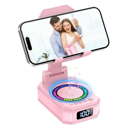 Gift for Men Women, Valentines Gifts, Phone Stand with Bluetooth Speaker, Anti-Slip Base, 4-in-1 Design with RGB, Foldable Phone Charger Stand with Wireless Speaker, Tech Gadget for Friends/Parents