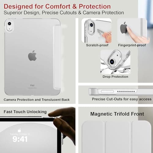 GALTD for iPad A16 Case Smart, 11th Generation 11inch/iPad 10th Generation Case 10.9" (2025-2022) Auto Wake/Sleep Cover, Slim Stand Cover with Hard Back, Support Touch ID, White — view 6