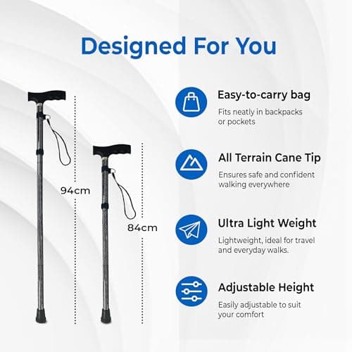 Life Healthcare Folding Walking Stick, Adjustable Aluminium Cane, Polka Dot — view 6