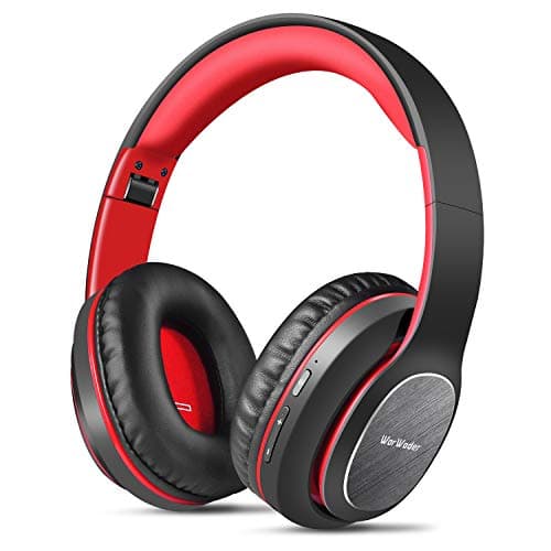 WorWoder Wireless Headphones Over Ear, 80 Hours Playtime Bluetooth Headphones, Hi-Fi Stereo Sound with MIcrophone, Lightweight Headset with Deep Bass for Travel Work PC Cellphone(Black-Red)