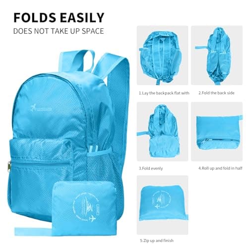 Risipu Lightweight Foldable Backpack Small Waterproof Hiking Rucksack Durable Packable Backpacks for Women Men Outdoor Hiking Biking Travelling Walking Camping (M-Blue) — view 5