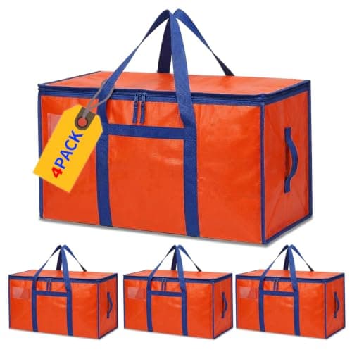 Colist 4 Pack 90L Moving Bags, Heavy Duty Clothes Storage Boxes Orange