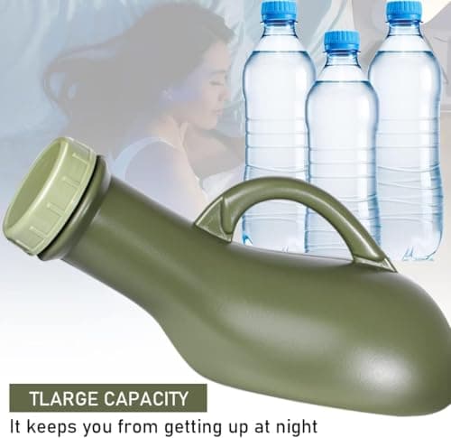 Unisex Urinal Bottle for Men and Women (32oz/1000ml) – Portable Spill-Proof Pee Bottle with Female Adapter & Leak-Resistant Lid – Discreet Olive Green Bedside & Travel Potty (1 Pack) — view 5