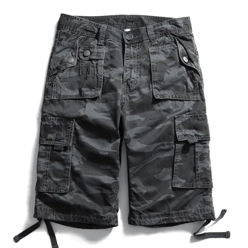 YUECIBAI Sports Running Shorts For Men Summer Shorts Fashion Camouflage Multi-Pocket Army Casual Shorts 36 Grey