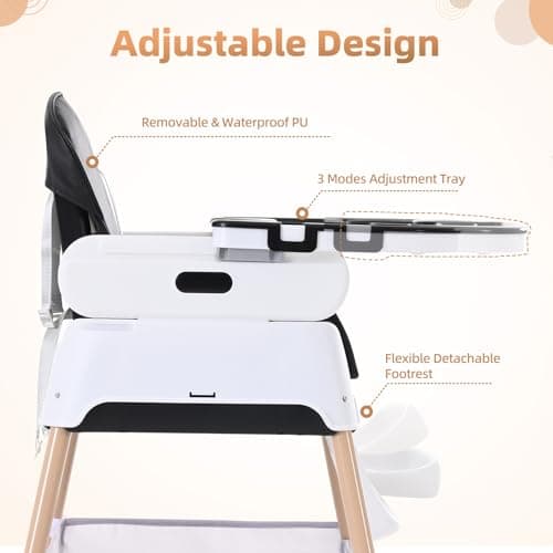 High Chairs for Babies and Toddlers, Adjustable Convertible 3 in 1 Baby High Chair, Portable Compact Baby Infant Feeding Chair Travel Highchair Booster for Toddler, from 6 Month to 3 Years Black — view 5