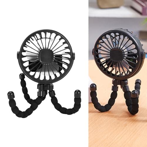 Fabater Portable Baby Stroller Fan, Battery Operated Clip on Fan with Flexible Tripod, Silent Cooling for Car Travel Outdoor, Compact USB Rechargeable for Toddler (Black) — view 2