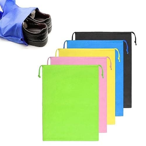 5 Pieces Travel Drawstring Shoe Bags,Travel Non-Woven Shoe Packing Organizers Tote Bags Drawstring,Universal Portable Non-Woven Shoe Packing Clothes Bag for Men Women Daily Home Travel Use (5colors