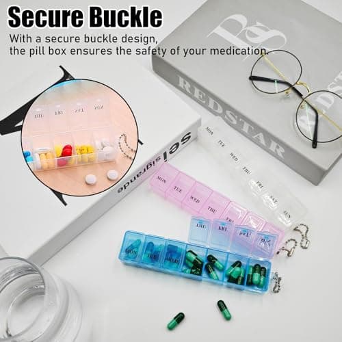 3 Pack Transparent Weekly Pill Box, Once Daily Tablet Organiser, Push Lid — view 4
