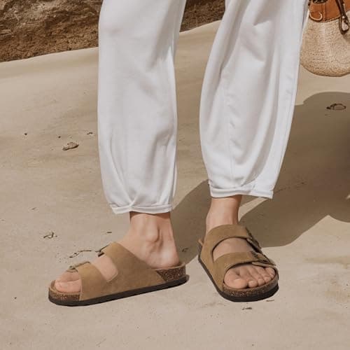 ODOLY Unisex Comfortable Cork Footbed Slide Sandals with Arch Support — view 2