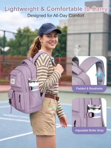 FIORETTO Lightweight School Backpack Womens, Cute School Bag for Teenager Girls, 15.6 Laptop Rucksack Backpack for School Casual Daypacks Travel Backpack for College Work Purple 25L — view 5