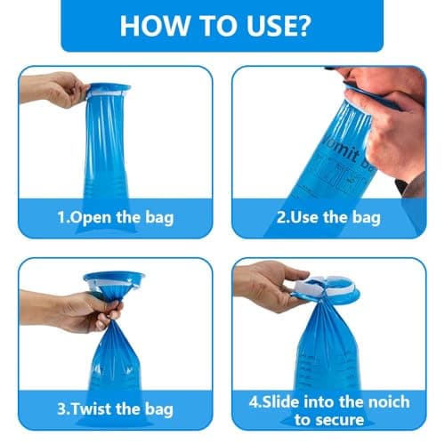 Henyall 10 Pack Vomit Bags, Blue 1000ml Sick Bags - Leakproof & Odor Control, Emesis Bags for Car Motion Sickness, Air Travel, Morning Sickness, Adults Kids Pregnant Drivers — view 5