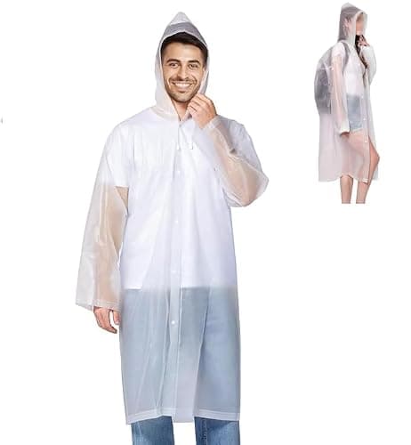 CHGANG Rain Ponchos, EVA Portable Adults Waterproof Ponchos, Reusable raincoat with Hoods for Camping, Hiking Travel, Amusement Parks, Festival (White)
