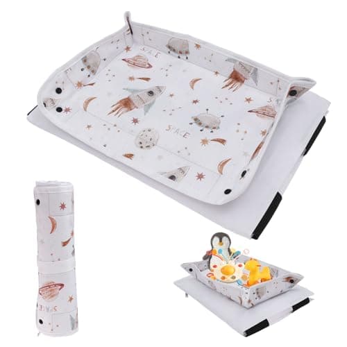 GWCYMYD Airplane Tray Table Cover, 44x30 cm Foldable Polyester Kids Travel Desk, Toddler Flight Essentials Toy Organiser for Train Journeys(Space)