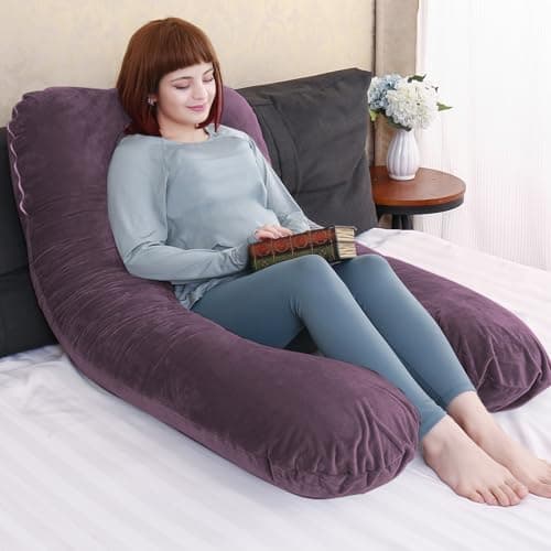 U Shaped Full Body Pregnancy Pillow with Removable Cover for Maternity Women,Pregnancy Pillows for Sleeping,Support for Back, Legs, Belly,55 Inch Pregnancy Pillow for Women (Cotton, Dark Purple) — view 3