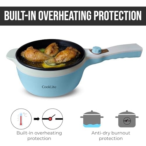 Electric Hot Pot with Steamer – 1.8L Multi-Functional Cooker, Non-Stick, Adjustable Temperature, Portable & Compact for Easy Cooking, Boiling, Simmering & Frying – Ideal for Home, Dorm & Travel (Blue) — view 6