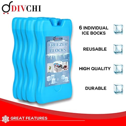 DIVCHI Freezer Blocks, 6 Pack Reusable Ice Cooler Blocks - Keeps Food Fresh and Drink Cooles Powerfull Chillers Ideal for a Picnic Lunch Boxes Cool Bags — view 2
