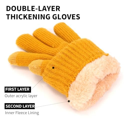 Risipu Winter Gloves for Women Men Ladies Thermal Touch Screen Gloves with Fleece Lining Soft Warm Knit Glove for Running Ski (Yellow) — view 3
