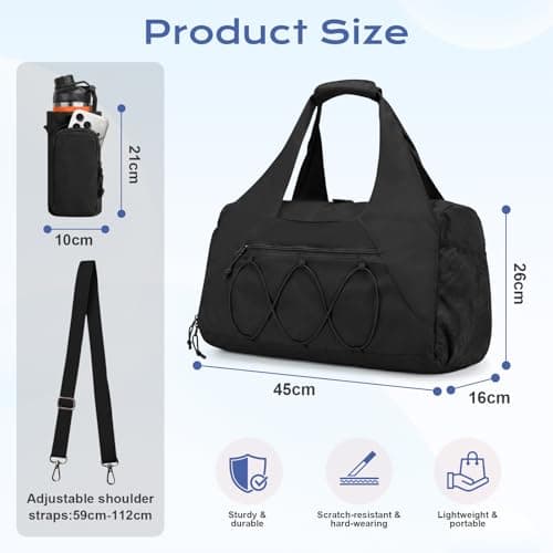 flintronic Sports Gym Bag for Women, Yoga Mat Bag, Travel Duffel Bags with Shoe Compartment and Wet Pocket, Sports Bags with Water Bottle Pouch for Yoga, Gym, Travel, Black — view 2