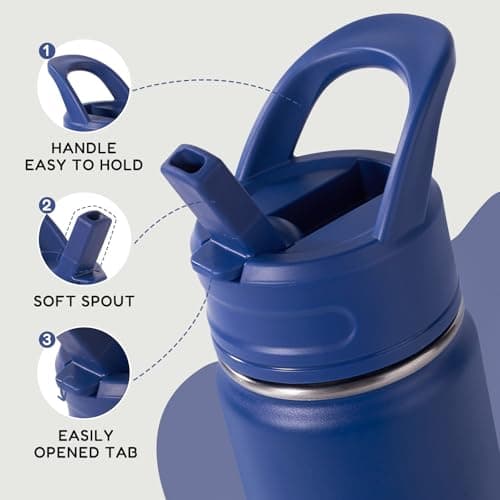 Fijinhom Kids Water Bottle for School, 360ml/12oz, Toddler Water Bottles with Straws, Stainless Steel Vacuum Insulated Water Bottles for Boys&Girls, Leak-Proof, BPA-Free,Blue — view 4