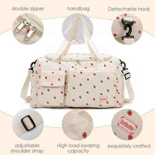 Womens Gym Sports Bag, Travel Duffle Bag Womens, Weekend Travel Bags with Shoes Compartment and Dry Wet Separation, 20-35L (Beige) — view 4
