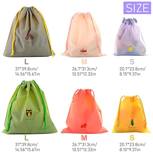 FORYNXHWIN 6-Piece Drawstring Bags - Waterproof Travel & Storage Organizers with 3 Sizes & 6 Patterns, Laundry Bags for Clothes, Shoes, Swim Gear, and Toys, Foldable & Portable Nylon Drawstring Bags — view 2