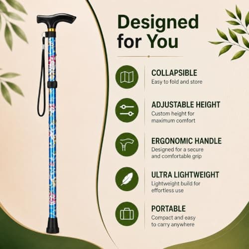 HATAF Folding walking sticks for Women and Men (Blue Flower) — view 4