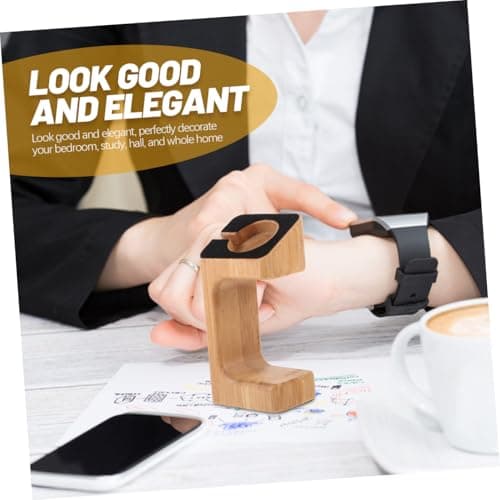 Angoily Bamboo Smart Watch Charger Stand with Non-slip Base, Compatible Smart Watch Stand and Travel Charger Dock for Convenient Desktop Charging and Organisation — view 5