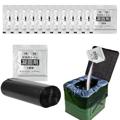 Portable Toilet Accessory Kit: 12x Urine Solidifier Powder & 12x Leak-Proof Waste Bags - Hassle-Free Coagulant Gel for Camping Toilet, 5 Gal Commode Liner & Travel Commode Accessories