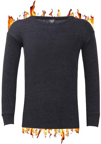 ZRWASKA® Men's Extreme Thermal Underwear Tops, Comfortable Underlayer T-Shirt Long Sleeve Top Vest Warm Winter Thermals Men Top Base Layer Charcoal, Size Medium
