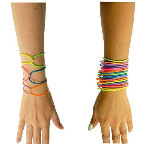 Lizzy | Gummie Bracelets Pack | 12 Neon Rubber Bangles, Turquoise | Lightweight, Stretchy, Comfortable Fit | Party Bag Fillers, 80s Fancy Dress Accessory — view 3
