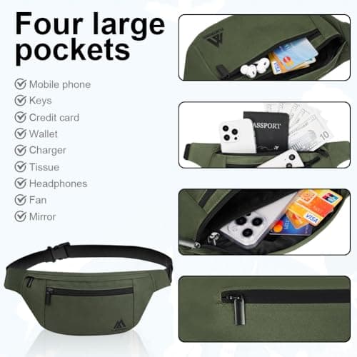 Flintronic Bum Bag, Waist Bags for Men Women, Travel Waist Pack with Adjustable Belt, 4 Compartments, Waterproof Bumbag for Sports, Running, Cycling — view 4