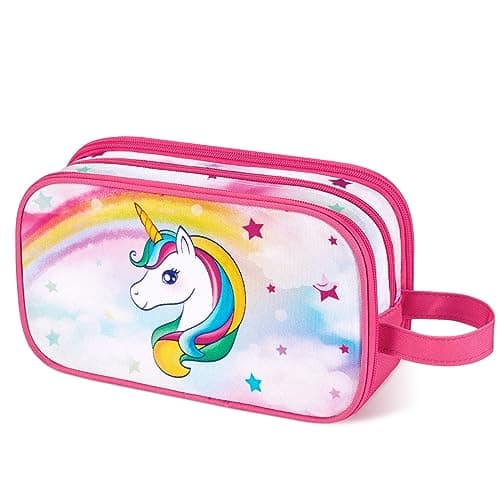 Unicorn Toiletry Bag - Travel Toiletry Bag Girls Kids Toiletries Travel Bag for Camping Trip Home Water-Resistant Portable Girls Dopp Kit for Christmas Birthday Gift with Mesh Pocket