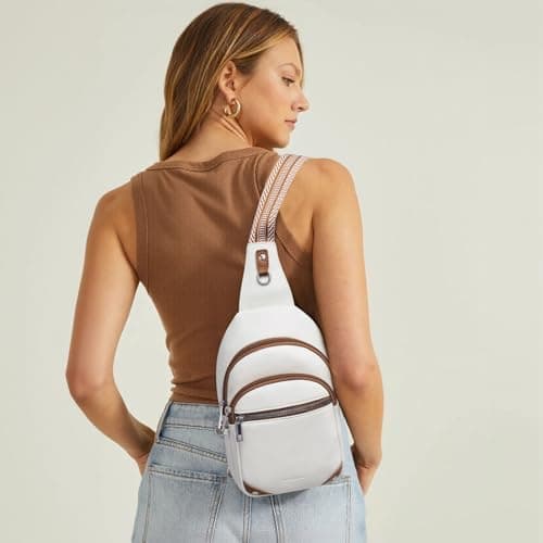 Lexiyat Anti Theft Crossbody Bags for Women Travel Chest Sling Bag Leather Handbags Fanny Pack Beigewithbrown — view 2