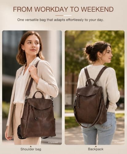 VX VONXURY Anti-Theft Backpack for Women Fashion PU Leather Backpack Purse With Detachable Shoulder Strap Vintage Handbag for Daily Work Travel — view 4