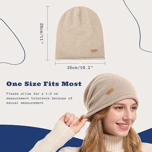 ACUSHLA 100% Merino Wool Slouchy Beanie, Knit Hat Unisex, Light Beige — view 3