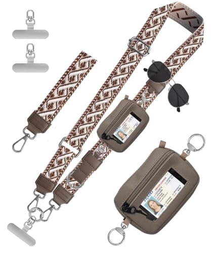 Elderoaki Phone Lanyard Crossbody with RFID Wallet & Eyeglass Holder, Anti-Theft Cell Phone Strap for Travel, Universal (Brown pattern)