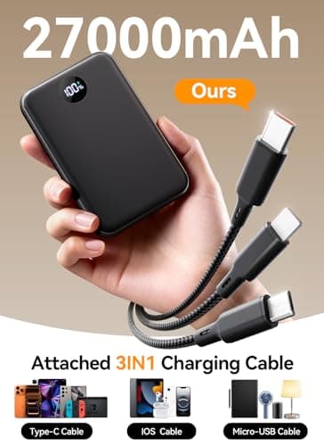 Power Bank Fast Charging 27000mAh, USB-C Portable Charger with 3-in-1 Cable — view 2