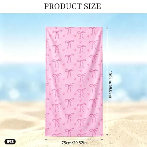 LPVVPEZ Pink Bow Beach Towel & Throw Blanket 2-in-1 – Oversized 75x150cm Super Soft Microfiber Towel, Cute Single Side Print for Pool, Travel, Gift, Home Decor — view 2