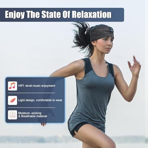 Sleep Headphones Bluetooth 5.3 Headband, Sports Wireless Earphones Sweat Resistant Earbuds with Ultra-Thin HD Stereo Speakers, Sleep Mask for Running,Workout, Yoga,Insomnia,Travel Cool Gadgets Gifts — view 5