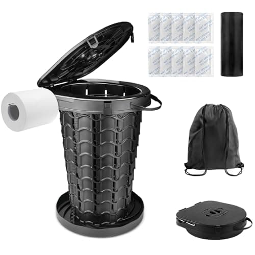 Upgrade Retractable Portable Toilet for Adults - 18.6"H Adjustable Height Camping Tall Toilet, XL Travel Folding Toilet with Lid and Paper Holder, Compact Potty for Car, Hiking, Beach and Camping