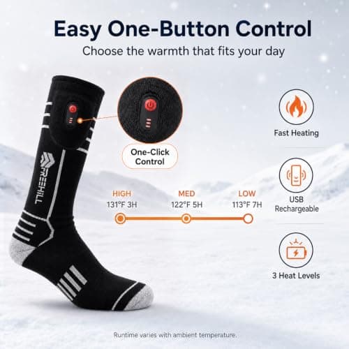 FREEHILL Merino Wool Rechargeable Heated Socks, Full Sole Heating, Black L — view 3