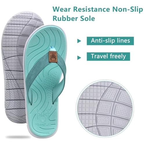 KuaiLu Flip Flops Women Leather Arch Support Summer Wide Fit Beach Pool Ladies Thong Sandals Yoga Memory Foam Cushion Slip On Shower Cloth Fabric Orthopedic Plantar Fasciitis Flipflops Turquoise 6 — view 6